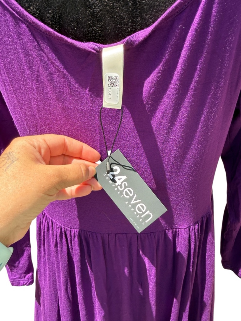 NWT 24seven Comfort Apparel Purple Maxi Dress L Empire Waist Long Sleeve Boho - Picture 12 of 12